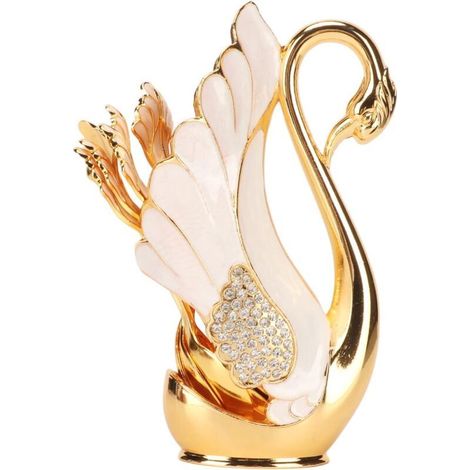 Ensemble de porte-cuillères à dessert et à café, ensemble de vaisselle à base de cygne doré, fourchette (cuillère blanche dorée) (1/5)