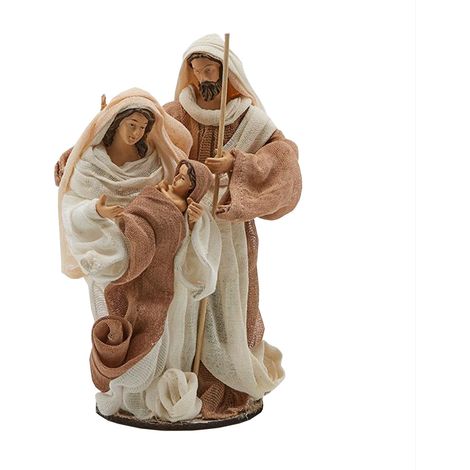 Natività monoblocco "Lord" statue per presepe con vestiti in tessuto h 22 cm -Nocciola (1/5)
