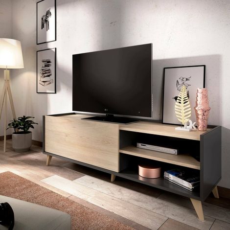 Dmora - TV-Schrank Dacerbi, niedriges Sideboard für Wohnzimmer, TV-Sideboard für Wohnzimmer, 155 x 43 x 47 cm, Eiche und Anthrazit (1/5)