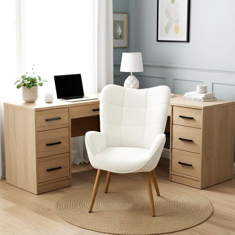 Meuble Cosy Fauteuil de Bureau Scandinave Chaise Ergonomique avec Accoudoirs, Siège de Travail Confortable en Boulette Rembourré, Blanc (1/5)