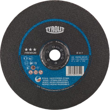 Meule à tronçonner PREMIUM 42 - Ø 230 mm - Épaisseur 3 mm - TYROLIT