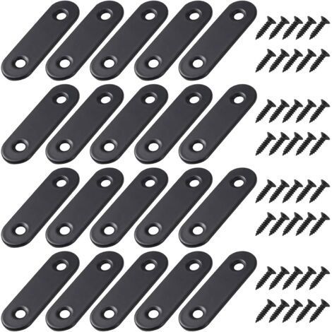 Equerre de Fixation Plats Droits Support en Droit Plat Metalliques Equerres avec Vis pour Bois Meubles Placard Réparation Support 50 16mm Noir 20 Pièces (1/5)