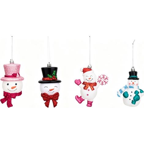 Adorables adornos colgantes con forma de muñeco de nieve, 4 diseños de colgantes brillantes. (1/5)