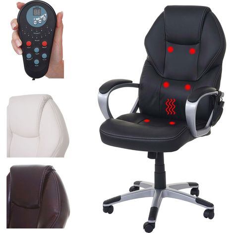 Chaise de bureau HWC-A69, fauteuil directorial, pivotant, fonction chauffage / massage, similicuir (1/5)