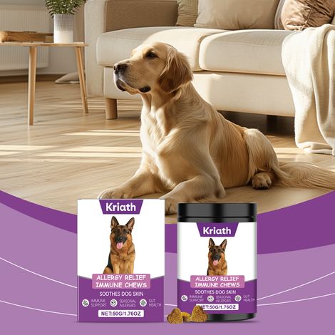 Comprimés à croquer pour soulager les irritations cutanées chez le chien - Ingrédients doux, complément nutritionnel quotidien pour les problèmes de peau des animaux de compagnie - 50 g (1/5)