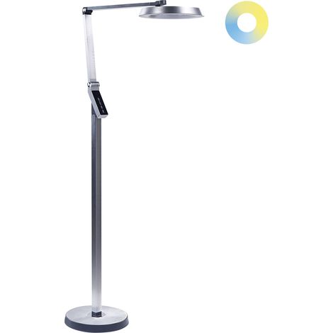 Lámpara de pie LED plateada 170 cm material sintético altura regulable Carina