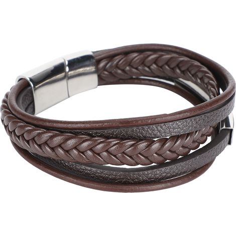 20.5cm Men MultiLayer Bracelet Woven Bracelet Hand Wristband with Magnetic Buckle(Brown ) (1/5)