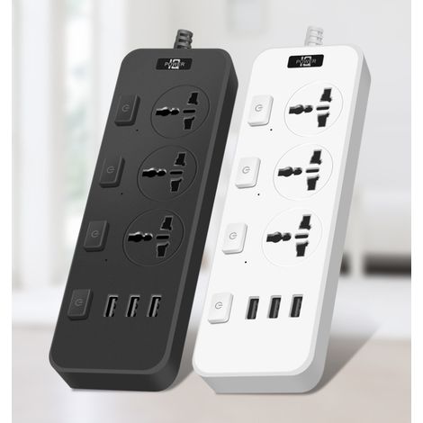 Multiprise Électrique - 4 Prises - 3 Ports USB - 4000 W - 16 A - Câble 3 M - Interrupteurs Individuels - ABS PC Résistant à la Chaleur (1/5)