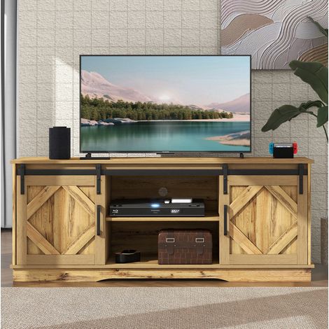Meuble TV à portes coulissantes, 150 x 40 x 60 cm, marron rustique HAVRYA (1/5)