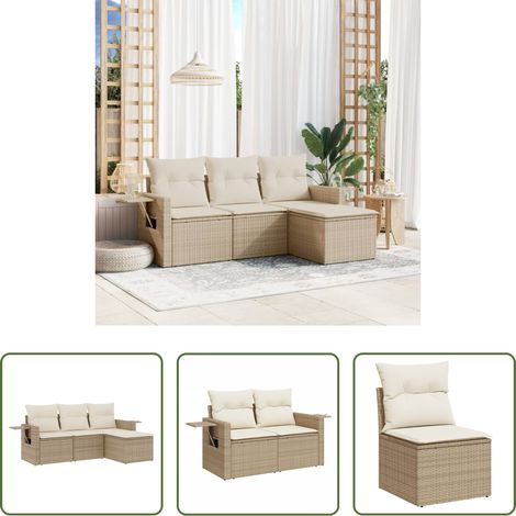 Gartensessel -  4-tlg. Garten-Sofagarnitur mit Kissen Beige Poly Rattan (1/5)