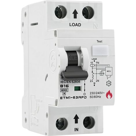 Disjoncteur 16A 1P+N 16A 6kA B16 AFDD disjoncteur à arc de défaut 3-5 In Courbe de déclenchement type B Protection contre les arcs électriques, les surcharges et les courts-circuits ETM1-63AFD (1/5)