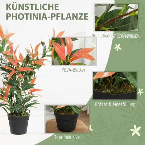 Branche artificielle Photinia 90 cm - 300 feuilles rouge et vert, tiges flexibles, 45x45x90 cm, décoration intérieure/extérieure. (1/4)