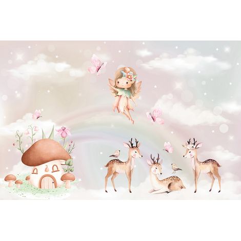 Papier peint panoramique Enfants - Animaux de la Forêt Fée - 130 cm x 86 cm (1/2)