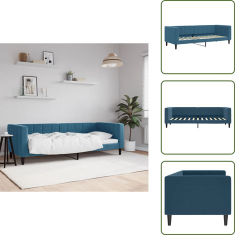 The Living Store Lit de repos sans matelas bleu 80x200 cm velours - Canapé Convertible - Lit Invité - Meuble Salon - Lit Compact - Literie