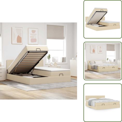 Letto matrimoniale - vidaXL Struttura Letto Pouf con Materassi Crema 180x200 cm in Tessuto - Coprimaterasso lavabile