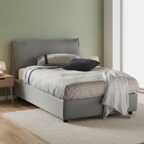 Talamo Italia Cama de plaza y media Gloria, Cama contenedor con revestimiento de tela, 100% Made in Italy, Apertura frontal, adecuado para colchón Cm 120x190, Gris, con embalaje reforzado (1/5)