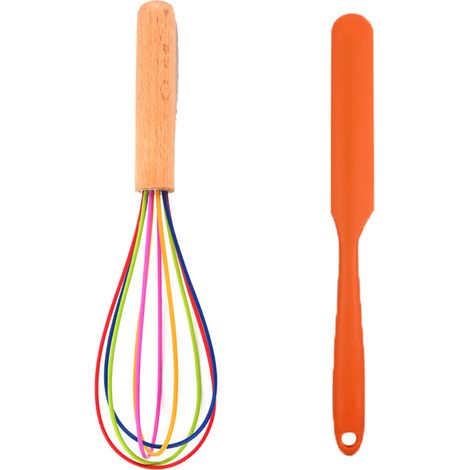 Ustensiles De Cuisine - Set 2 Pièces En Silicone Et Bois - Résistance Chaleur Pour Poêles Antiadhésives - Cuisson Et Service (1/5)
