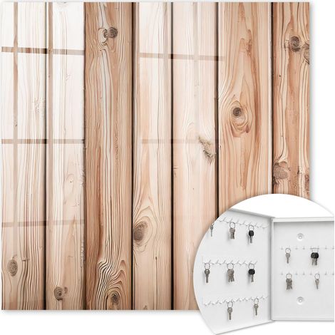 Armoire à clés - (30 cm x 30 cm) - Boîte à clés murale - Coffret de rangement pour clés - Couleur blanche - Ouverture vers la gauche - Pour maison et bureau - planches de bois (1/5)