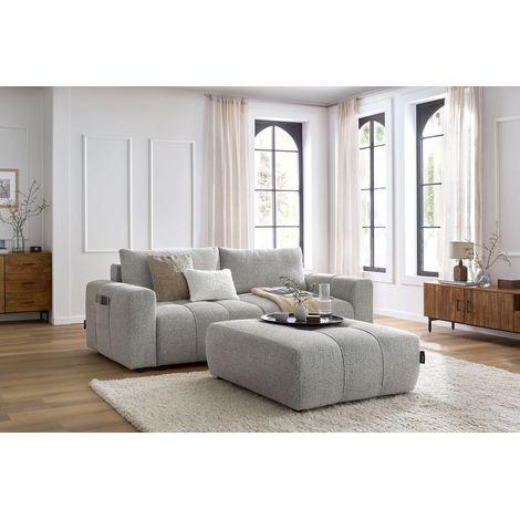 BOBOCHIC - Canapé droit convertible coffre ARSENE avec pouf Gris clair (1/5)