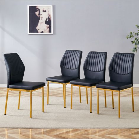Set de 4 sillas de comedor 43x42,6x93 cm en PU y metal negro, modernas FloraGrace (1/5)