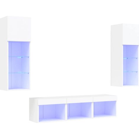 Maison Exclusive - 5-tlg. Wohnwand mit LED-Beleuchtung Weiß Holzw