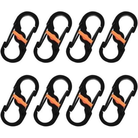 8 Pièces S Mousquetons Crochet Mousqueton Mousqueton en Métal Mini Mousqueton Forme S Mousquetons S Bague Mousqueton Noir en Acier Inoxydable pour Voyages Camping Randonnée Pêche (1/4)