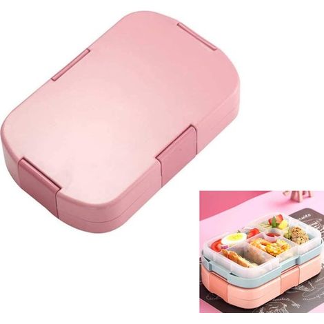 Boîte à lunch compatible micro-ondes, à plusieurs compartiments, réutilisable, idéale pour le travail, l'école et les voyages. Rose. (1/5)