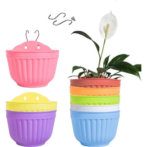 8 Pcs Colorful Resin Wall Hanging Planter Pot Vertical Living Garden Wall Mount Window Hang Indoor Outdoor Plant for Kitchen Grass Balcony Railing Shelf Fence Lattice (1/5)