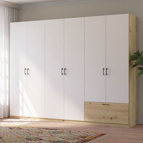 Guardarropa Grande Lezasana, Armario Dormitorio 3 Estantes, Perchero, un Cajón, 269x210h cm Blanco (1/4)