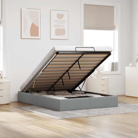 Estructura cama otomana sin colchón tela gris claro 140x190 cm
