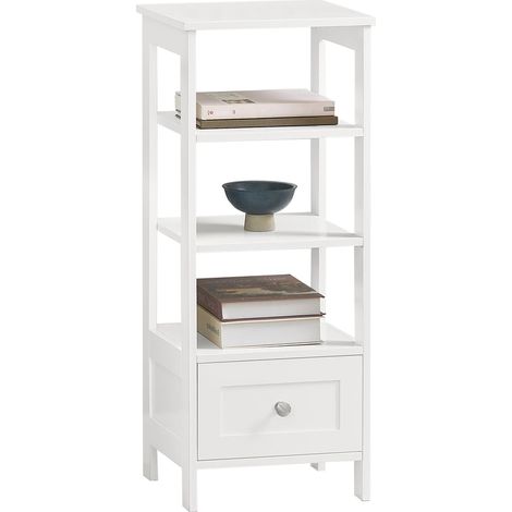 Mesa Auxiliar Alta Mesita de noche con 1 cajón y 3 Niveles Mesa para salón comedor Blanco 30 x 28 x 74 cm FBT91-W SoBuy ES