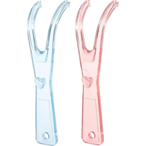 porte-fils dentaires avec bobine intégrée et support de rechange pour fil dentaire plat (rose + bleu) (1/4)