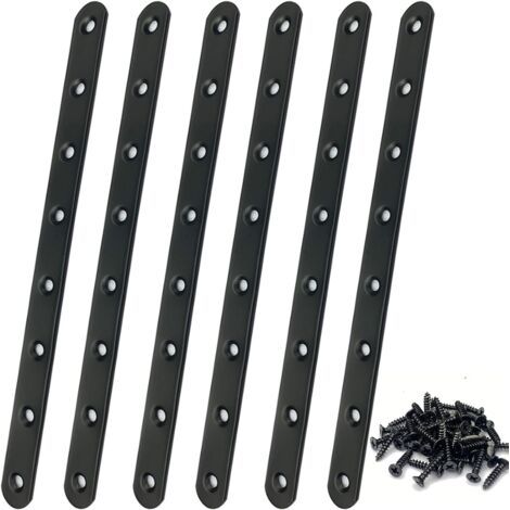 Sollbry Plaque Perforée Noire 293 x 19 x 3mm Fixation Droits Plats Plaques D'assemblage 6pcs Plaque de Réparation Équerre Plate de Fixation Solide et Robuste Pour Mobilier Armoires Étagères (6, 293193 (1/5)
