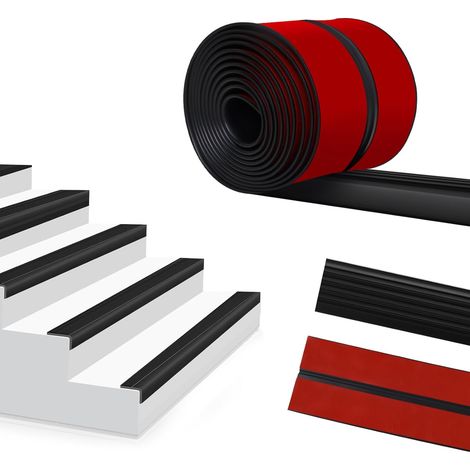 Nez de marche autocollant - 7 m - Antidérapant - En caoutchouc flexible - Protection des nez de marche - Pour l'extérieur et l'intérieur - Noir (1/5)
