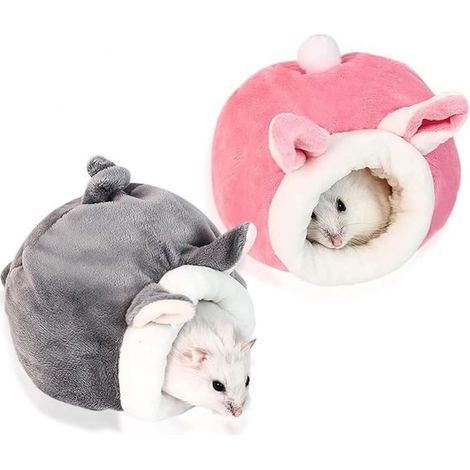 2 Plush Hamster Hideouts for Hamsters, Guinea Pigs, Hedgehogs & Squirrels (Gray & Pink)