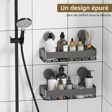 Étagère douche ventouse, sans perçage, antirouille, capacité 10 kg, pour shampoing. (1/4)