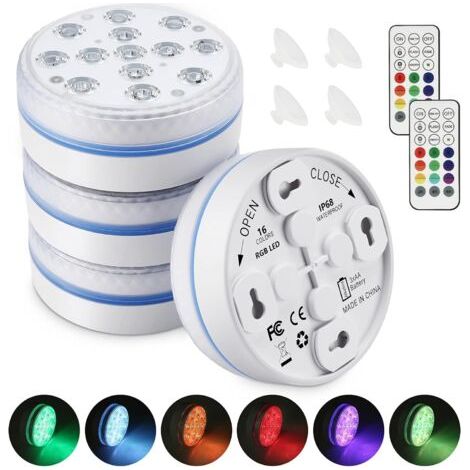 Lumière LED Submersible, Lumières Sous Marines 16 Couleurs, 13 Perles LED Lampe Piscine avec Télécommande RF, Lumières de Baignoire Étanche pour Vase(4 Pièce)