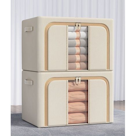 2 Boîte de rangement, Tissu Oxford, Armature en acier, 66 Litres, Pour armoire et sous le lit (1/4)