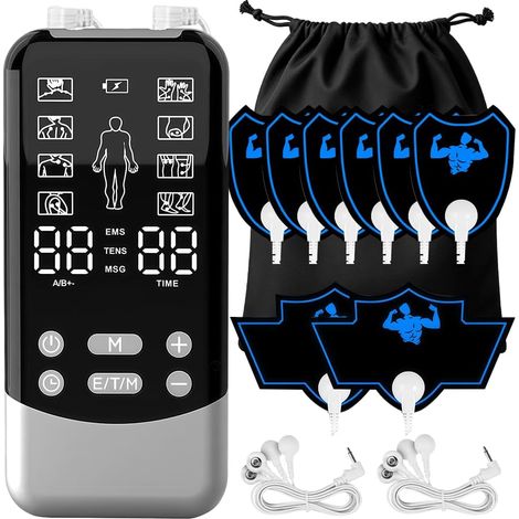 Electrostimulateur Musculaire, 3 en 1 MSG TENS EMS Appareil Electrostimulation Musculaire avec 8 Modes de Massage, 8 Électrodes, Electrostimulateur Tens pour le Soulagement de la Douleur