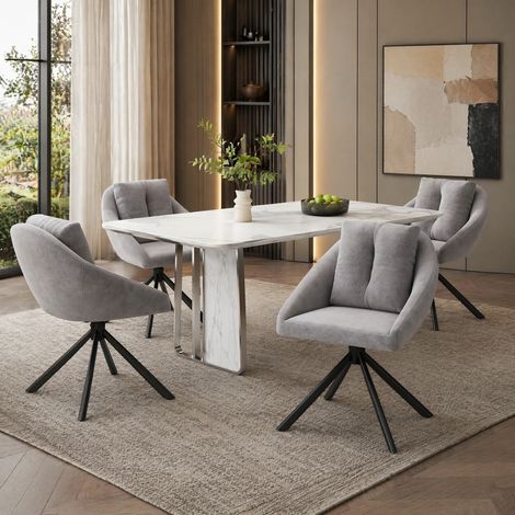 Silla de comedor giratoria de terciopelo gris, lote de 4, 79 x 59 x 65 cm HAVRYA (1/5)