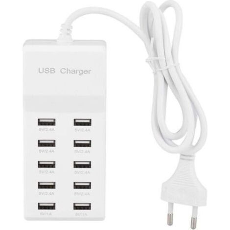 Fdit 10 USB-Wandladegerät, USB-Ladestation mit mehreren Anschlüssen, 100–240 V Reise-USB-Hub-Steckdosenleiste mit Kabel für mehrere Geräte (EU) (1/4)