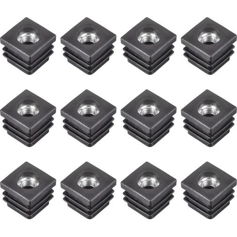 – Lot de 12 inserts pour tubes carrés 20x20mm – M8 filetage – Plastique noir – Pour roulettes et patins réglables – Montage simple - 12Pcs (1/5)