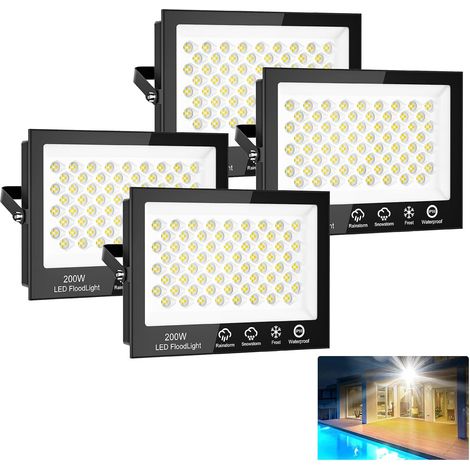 4Pack Projecteur LED Extérieur 200W 20000LM Ultra Lumineux IP65 Étanchéité 6500K pour Jardin Balconie Garage Entrepôt (1/5)