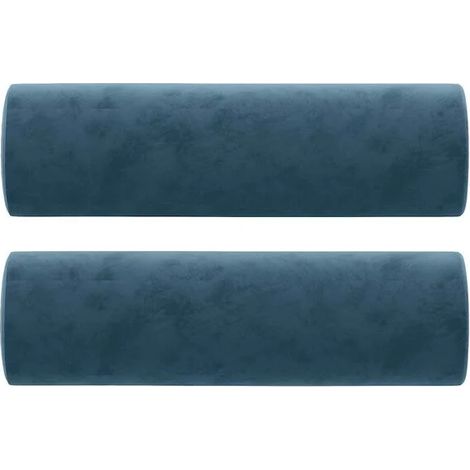 Coussins décoratifs, lot de 2, bleus, 15 cm de diamètre, 50 cm de hauteur, en velours. (1/5)
