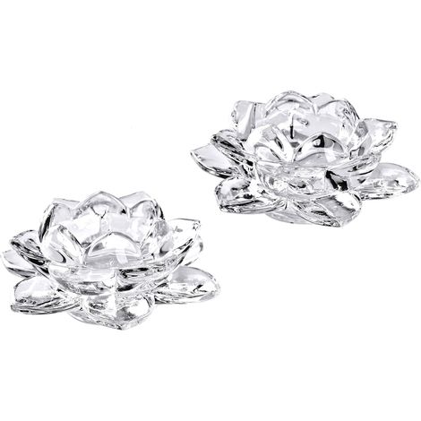 Bougeoirs en cristal de 12,5 cm en forme de lotus, décoration créative pour la maison, photophores, porte-bougies chauffe-plat, idée cadeau de mariage, lot de 2 (1/5)