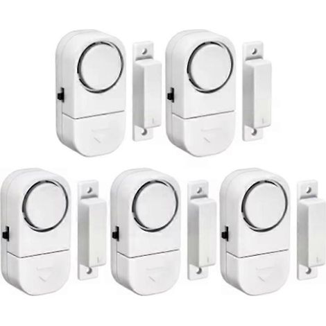 Lot de 5 alarmes sécurité sans fil blanches, capteur magnétique ouverture porte‑fenêtre, 90 dB, système de sécurité domestique (1/5)