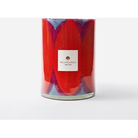 Vaso in vetro decorato a mano per arredamento elegante Diamante H 20 - Rosso