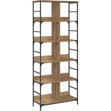 Étagère bibliothèque 4 niveaux autoportante en métal, finition chêne artisanal, 78,5 x 33 x 188,5 cm - PANGIVO (1/5)