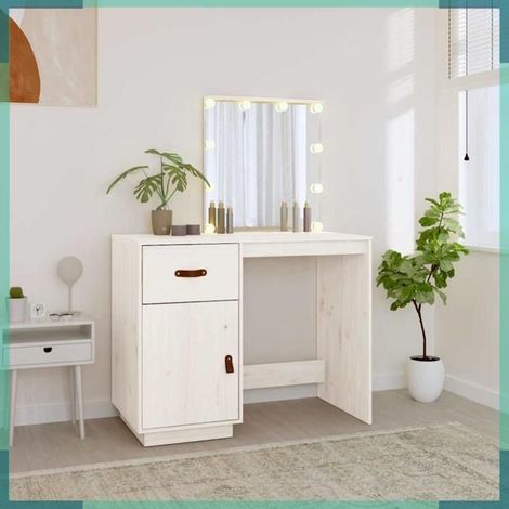 820093 Coiffeuse avec LED Blanc 95x50x133,5 cm Bois de pin massif (1/5)