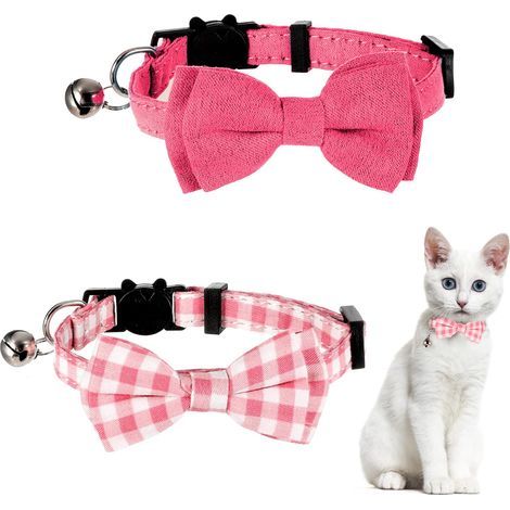 Set mit 2 Fliegenhalsbändern für Kätzchen mit Glöckchen, niedliche Halsbänder für Kater und Katzen, abnehmbare und verstellbare Halsbänder für kleine Welpen, einfarbig karierte Sicherheitshalsbänder (1/5)